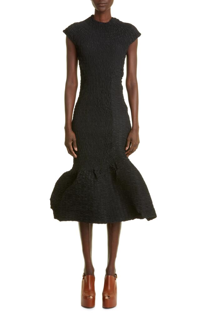 Dries Van Noten Dory Smocked Asymmetric Taffeta Midi Dress in Black Cover