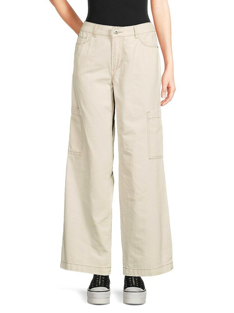 Kensie Women's High Rise Wide Leg Cargo Pants - Stone Cover