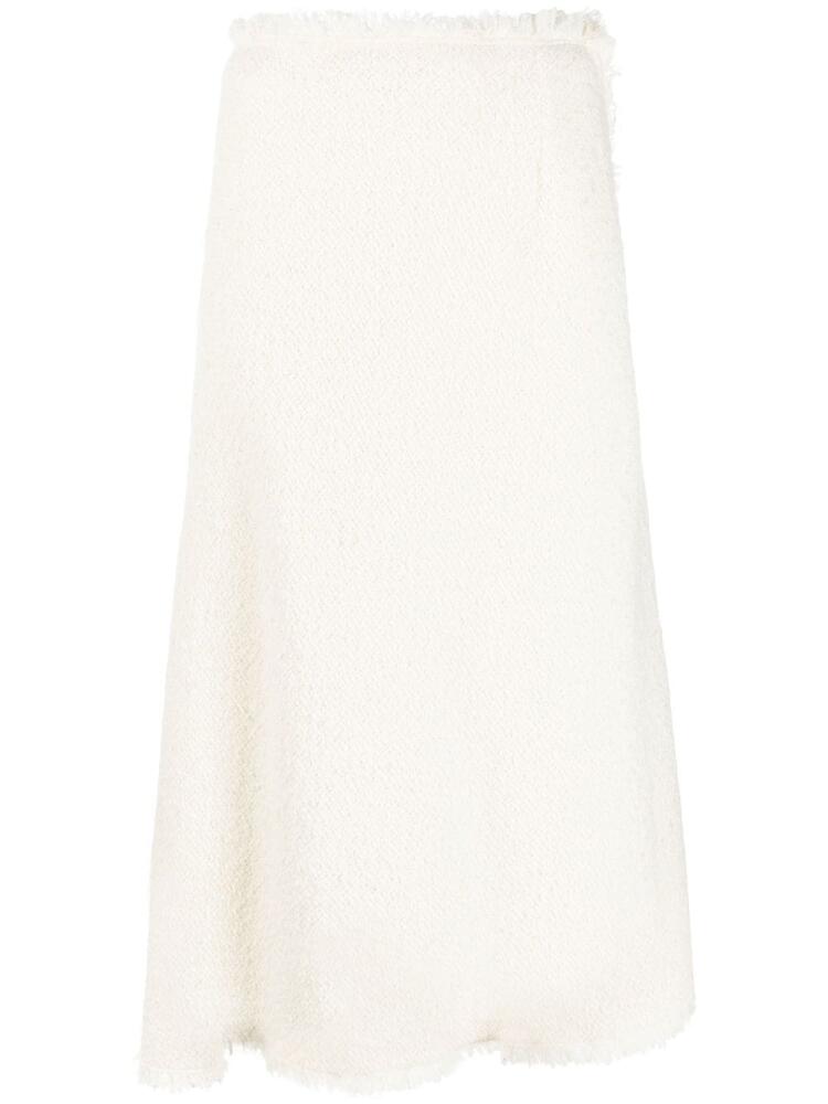 Alberta Ferretti fringe-trim detail tweed skirt - White Cover