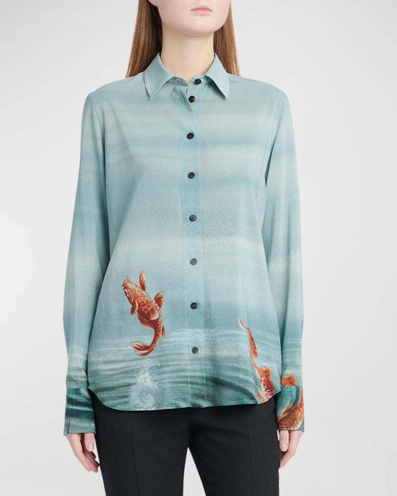 Ferragamo Koi Fish Button-Down Blouse Cover