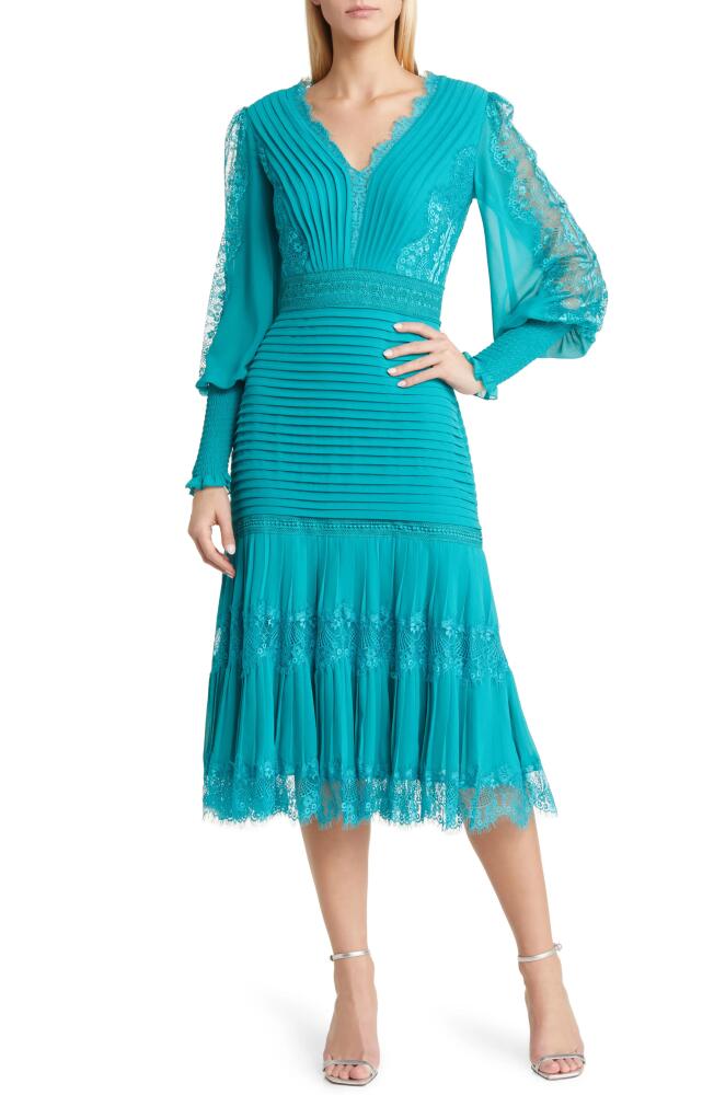 Tadashi Shoji Lace Pintuck Long Sleeve Cocktail Dress in Tropical Cover