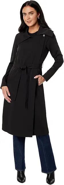 Avec Les Filles Belted Drape-Front Trench (Black) Women's Clothing Cover