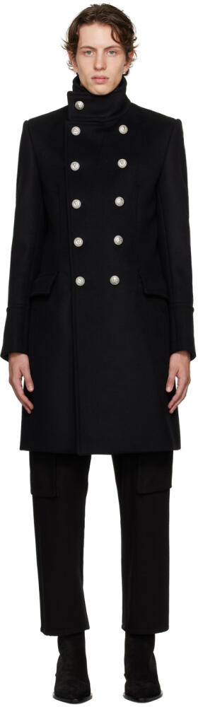 Balmain Black Mid-Length Military Coat Cover