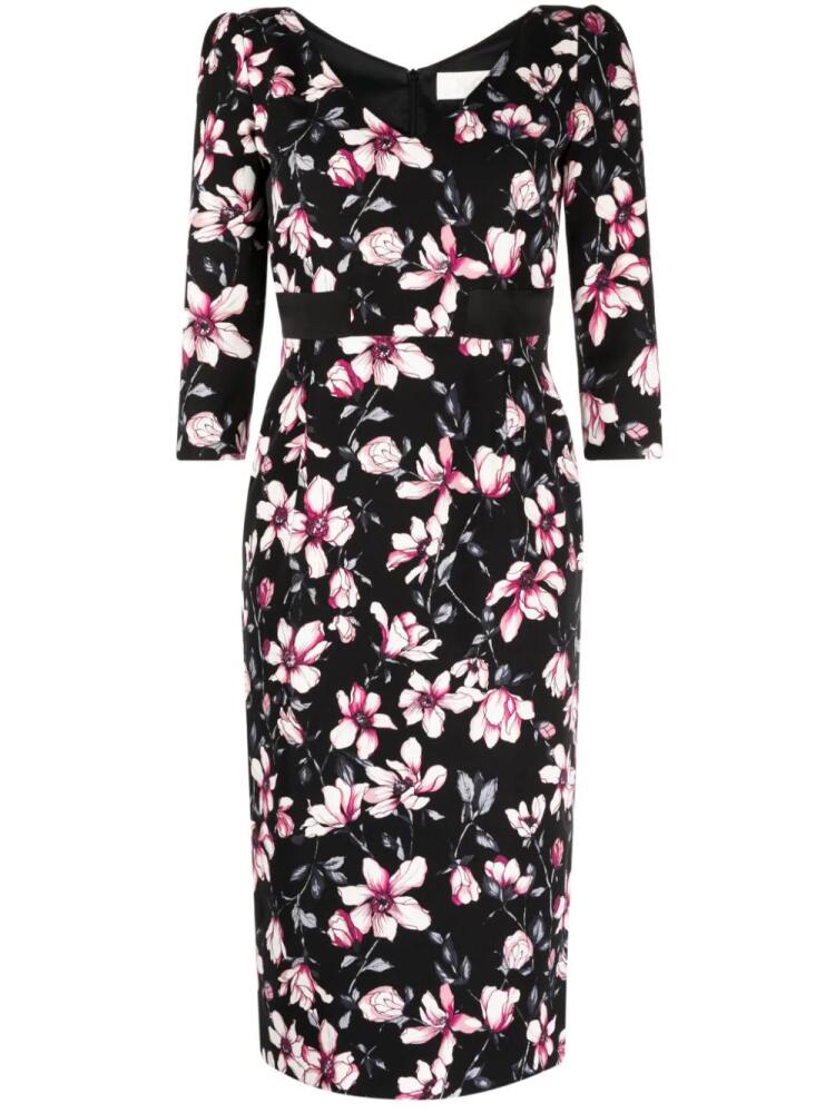 JANE Scarlet magnolia-print midi dress - Black Cover