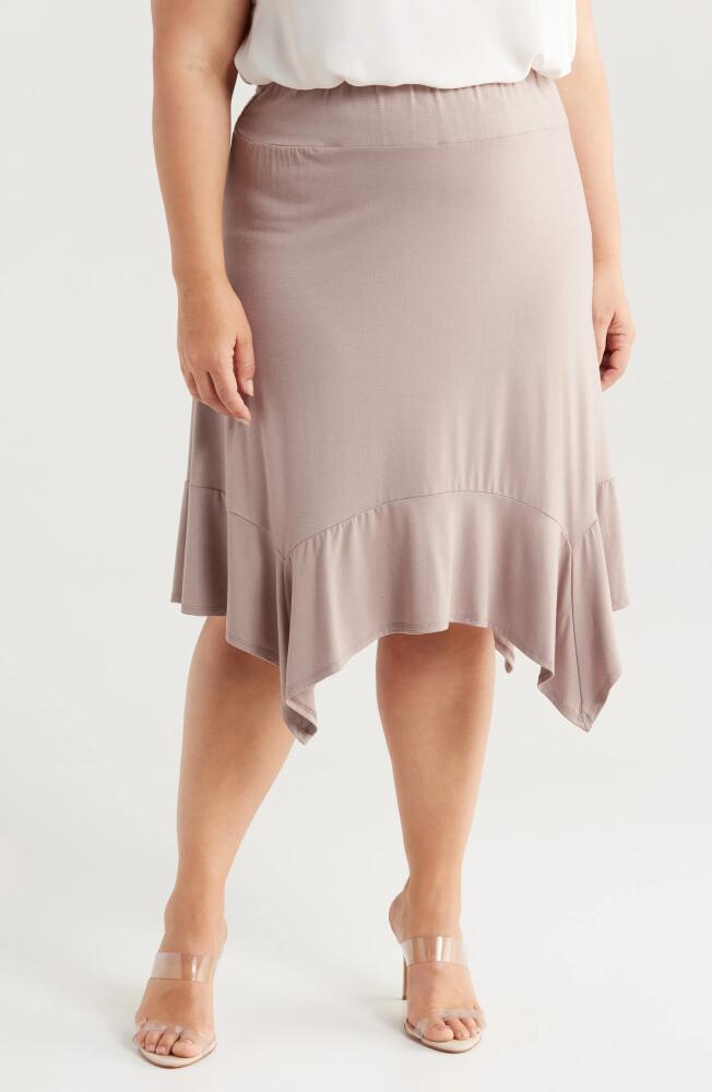 24seven Comfort Apparel Handkerchief Hem Jersey Midi Skirt in Taupe Cover