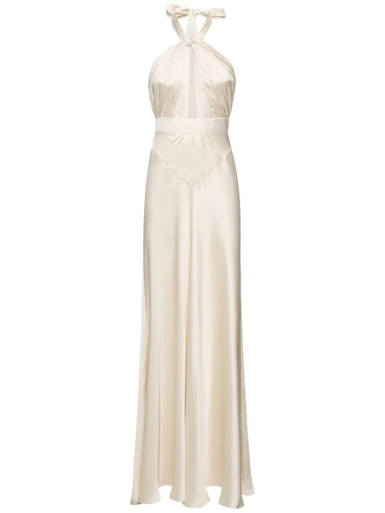 ZUHAIR MURAD Light Satin Crossed Neckline Long Dress Cover