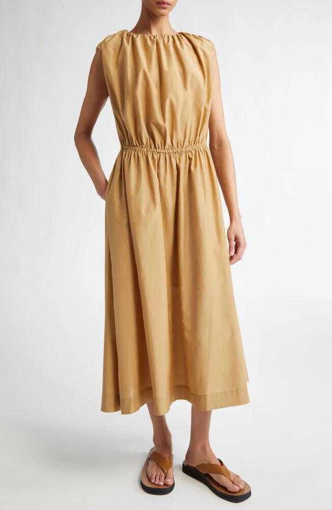 Loulou Studio Aphrodite Gathered Sleeveless Cotton & Silk Dress in Dune Cover