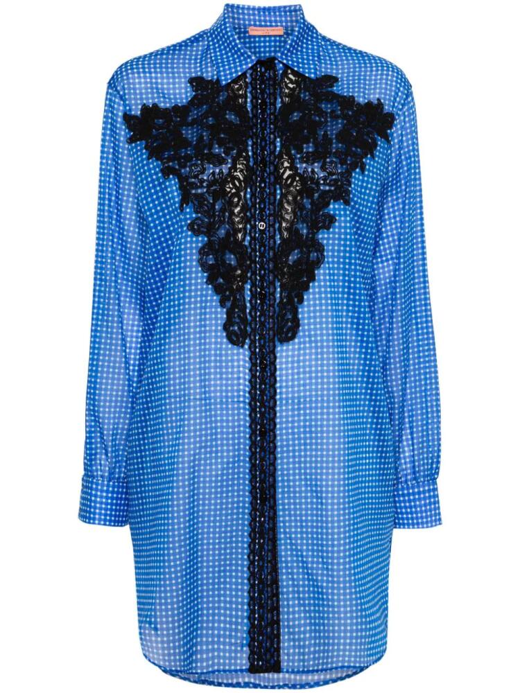 Ermanno Scervino lace-appliqué gingham-print shirt - Blue Cover