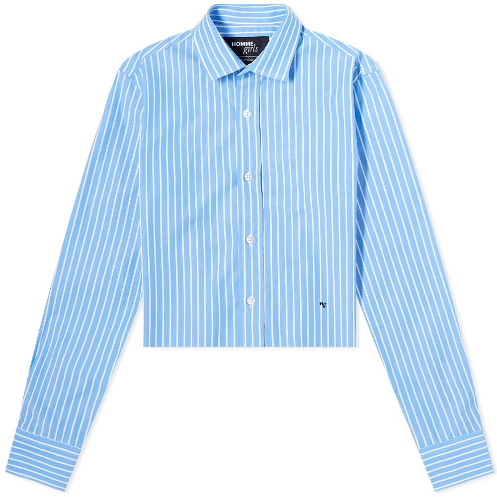 Hommegirls Women's Striped Cropped Button Up Shirt in Blue/White Stripe Cover