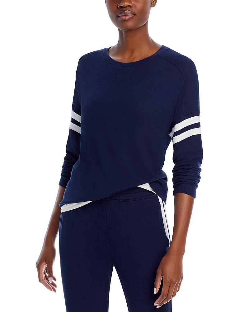 Aqua Athletic Stripe Sleeve Knit Sweatshirt - Exclusive Cover