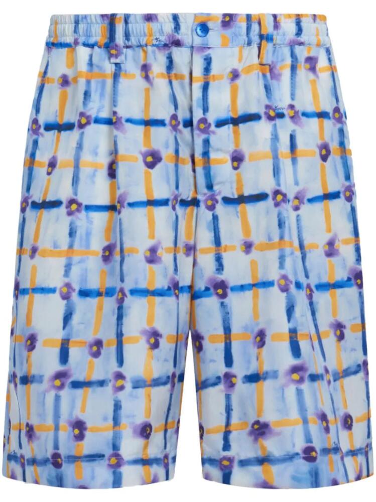 Marni abstract-print silk Bermuda shorts - Blue Cover