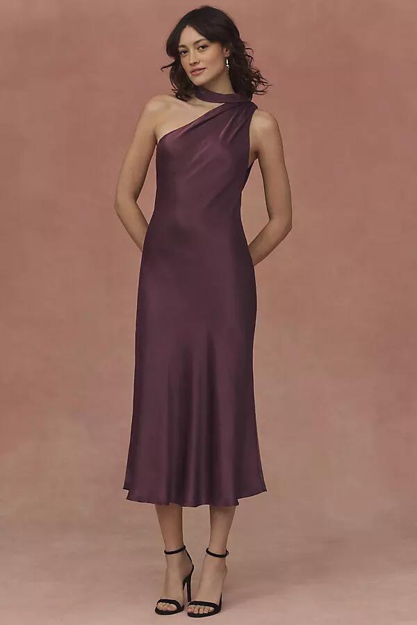 BHLDN Nicoletta One-Shoulder Scarf Satin Midi Dress Cover