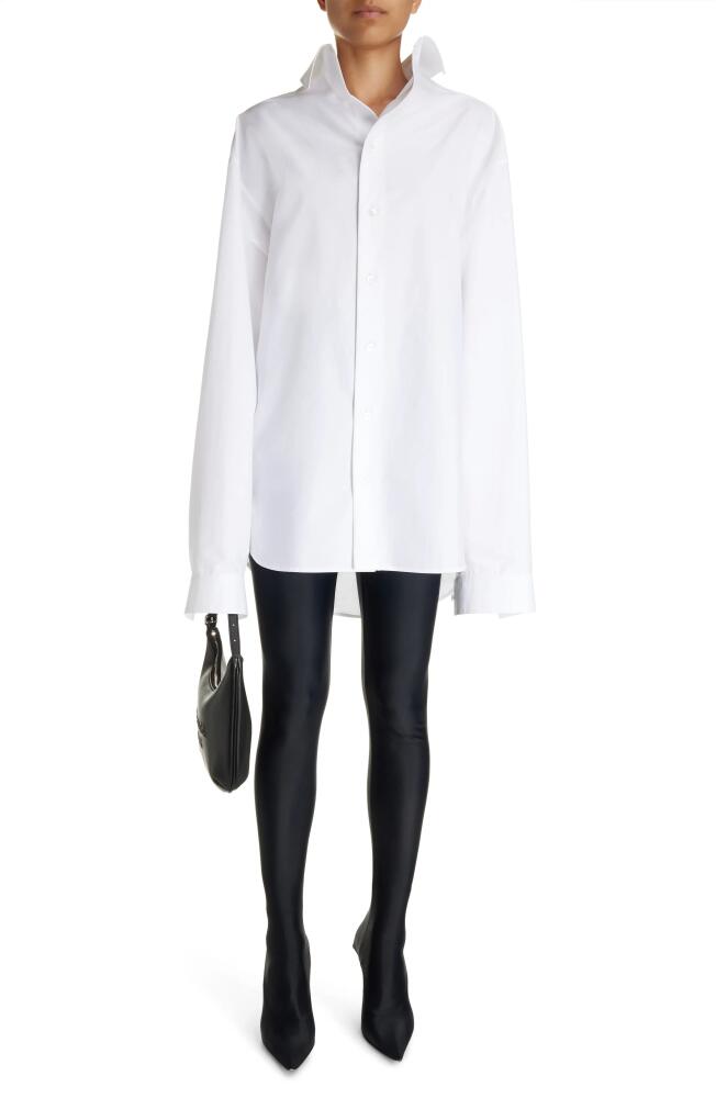 Balenciaga Kick Collar Cocoon Cotton Poplin Button-Up Shirt in White Cover