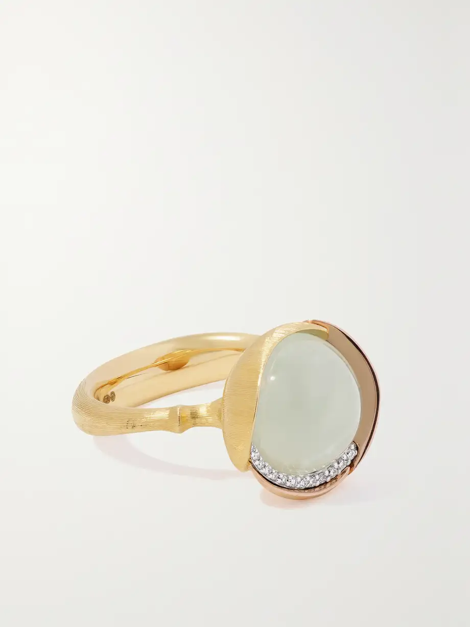 OLE LYNGGAARD COPENHAGEN - Lotus 18-karat Yellow And Rose Gold, Aquamarine And Diamond Ring - Green Cover