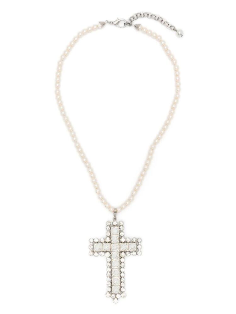 Alessandra Rich crystal-cross faux-pearl necklace - Gold Cover