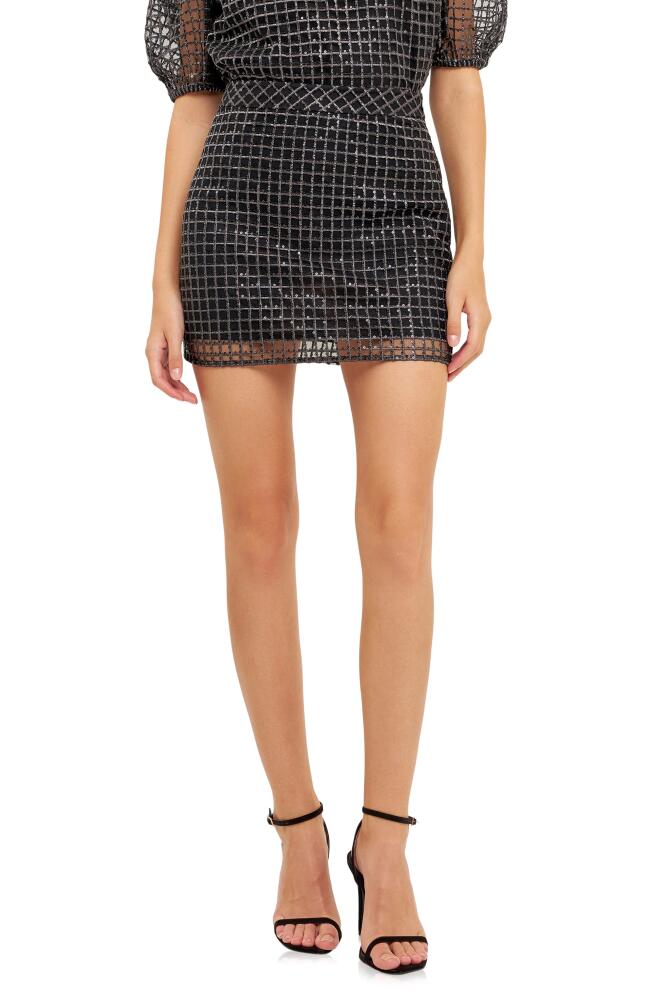 Endless Rose Sequin Grid Mesh Miniskirt in Black Cover