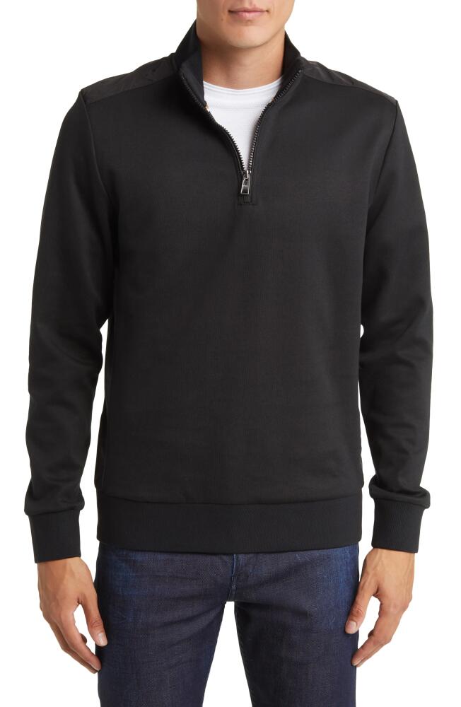 BOSS Sidney Half Zip Cotton Blend Pullover in Black Cover