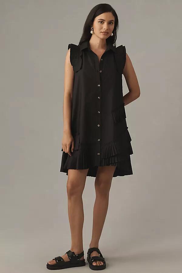 By Anthropologie Button-Front Pleated Mini Shirt Dress Cover