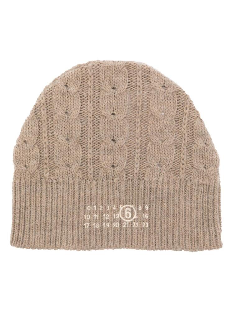 MM6 Maison Margiela logo-print cable-knit beanie - Neutrals Cover