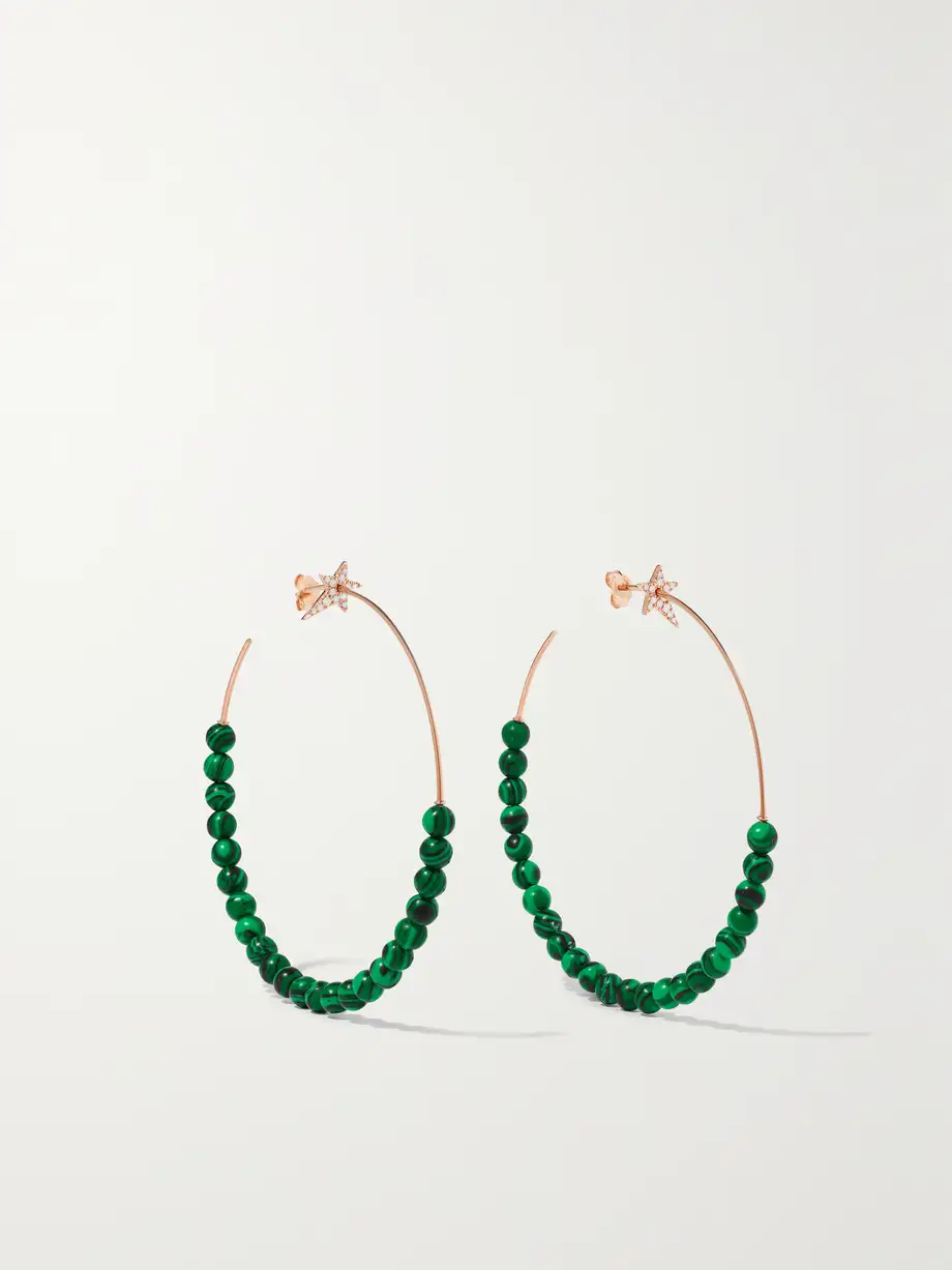 Diane Kordas - 18-karat Rose Gold, Malachite And Diamond Hoop Earrings - One size Cover