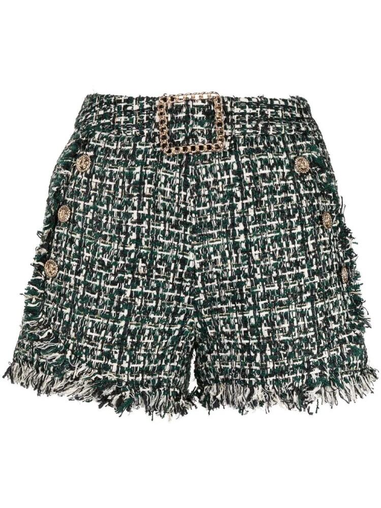 Edward Achour Paris rough-cut tweed shorts - Green Cover