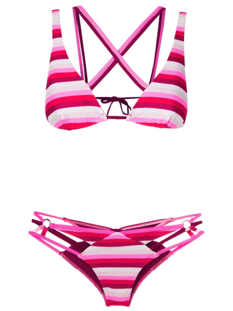 Amir Slama stripe-print strappy bikini - Pink Cover