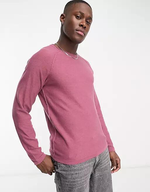 Jack & Jones lightweight crew neck sweater in burgundy-Red Cover