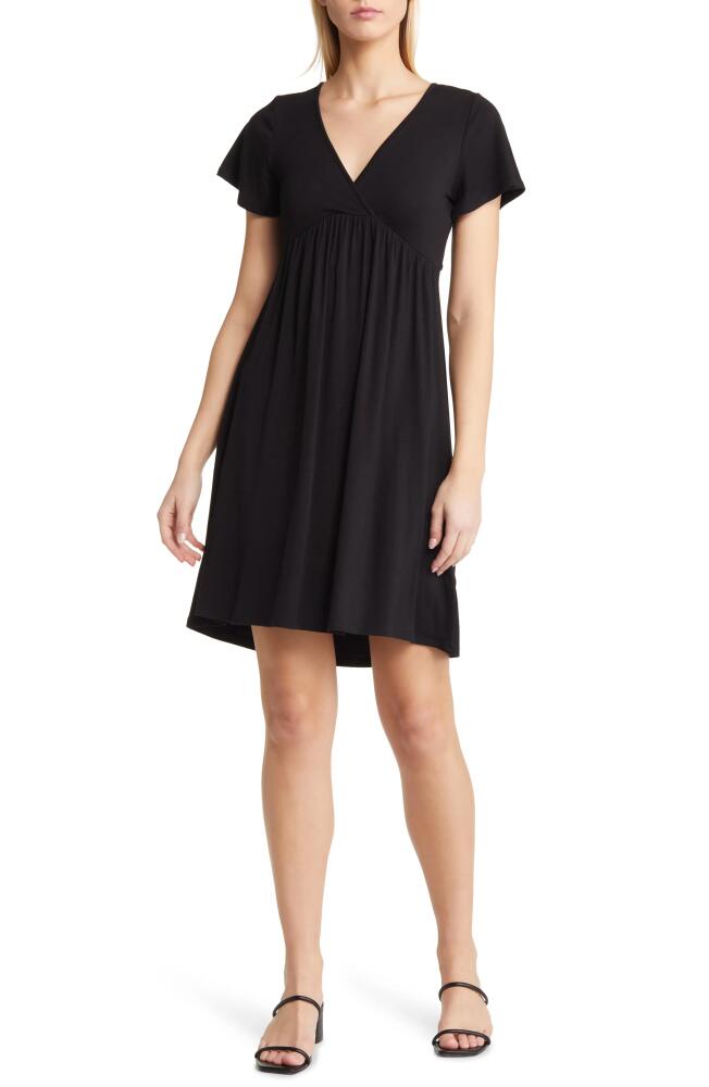 Loveappella Tie Back Surplice V-Neck Knit Minidress in Black Cover