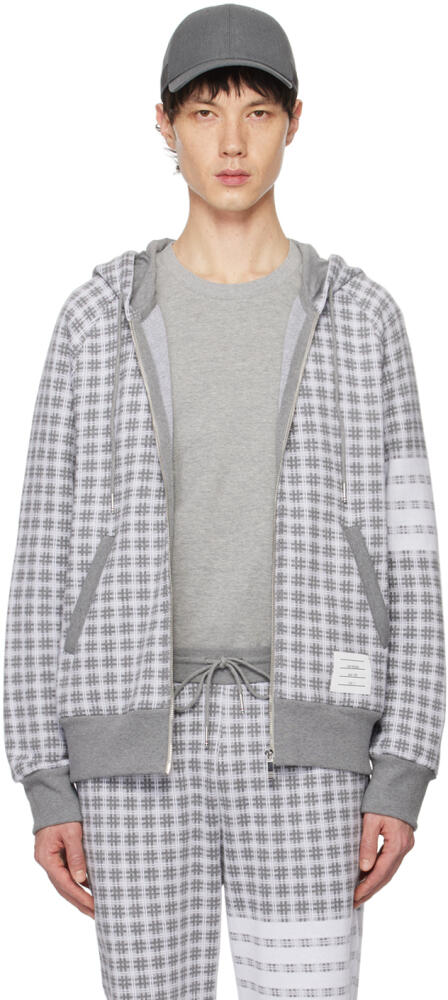 Thom Browne Gray Check 4-Bar Hoodie Cover