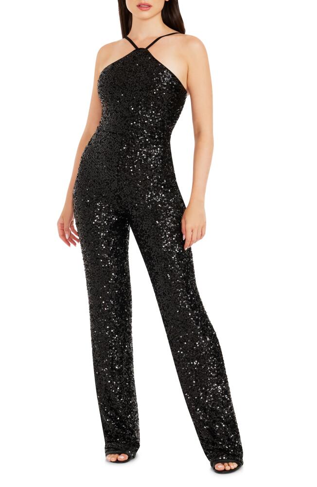 Dress the Population Darian Sequin Halter Jumpsuit in Jet Black Cover