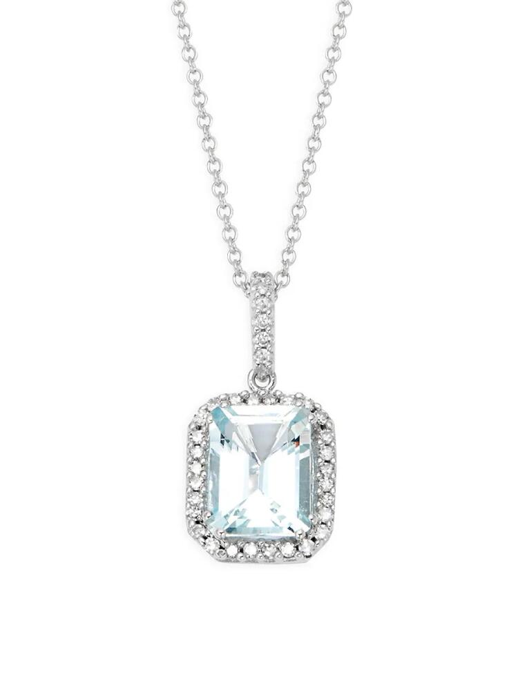 Effy Women's 14K White Gold, Aquamarine & Diamond Pendant Necklace Cover