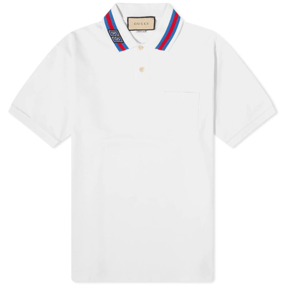 Gucci Men's Collar Logo Polo Shirt in White Cover