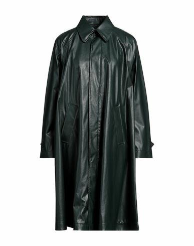 Mm6 Maison Margiela Woman Overcoat & Trench Coat Dark green Viscose, Polyurethane coated Cover