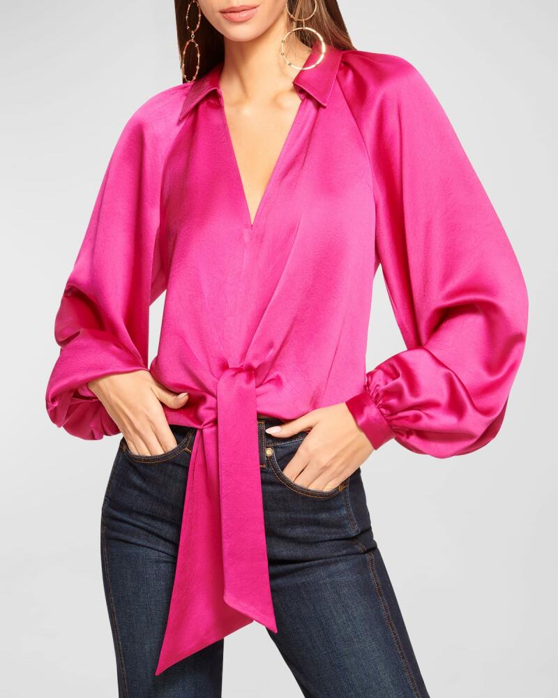 Ramy Brook Emily Satin Puff-Sleeve Blouse Cover