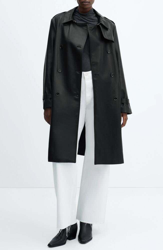 MANGO Polanapu Faux Leather Trench Coat in Black Cover