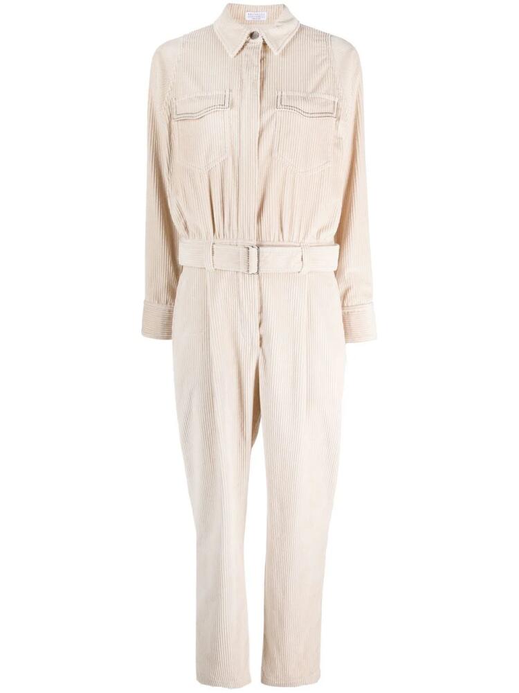 Brunello Cucinelli belted corduroy jumpsuit - Neutrals Cover