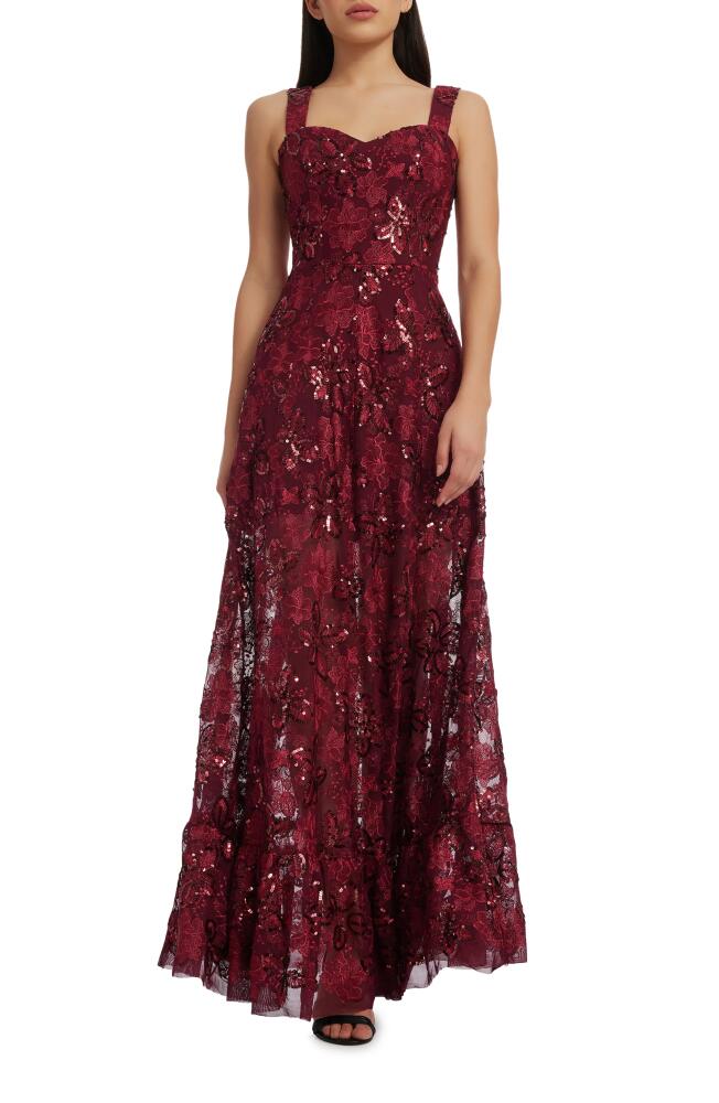 Dress the Population Anabel Floral Sequin Fit & Flare Gown in Port Cover