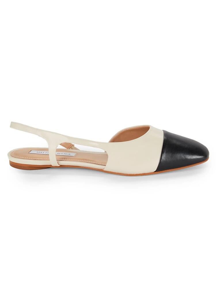 Saks Fifth Avenue Women's Slingback Leather Flats - Lait Black Cover