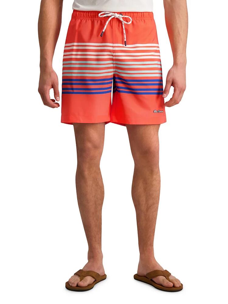 Ben Sherman Men's Stripe Swim Shorts - Living Coral Cover