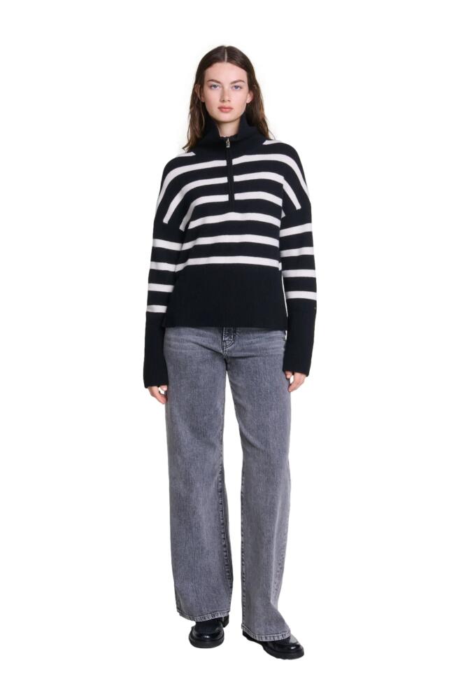 maje Stripe print high-neck sweater in Black/ecru Cover