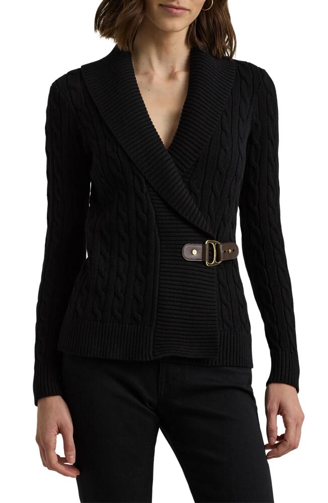 Lauren Ralph Lauren Cable Stitch Cotton Wrap Cardigan in Polo Black Cover