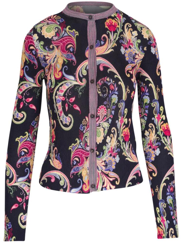 ETRO floral-print ribbed-knit cardigan - Blue Cover