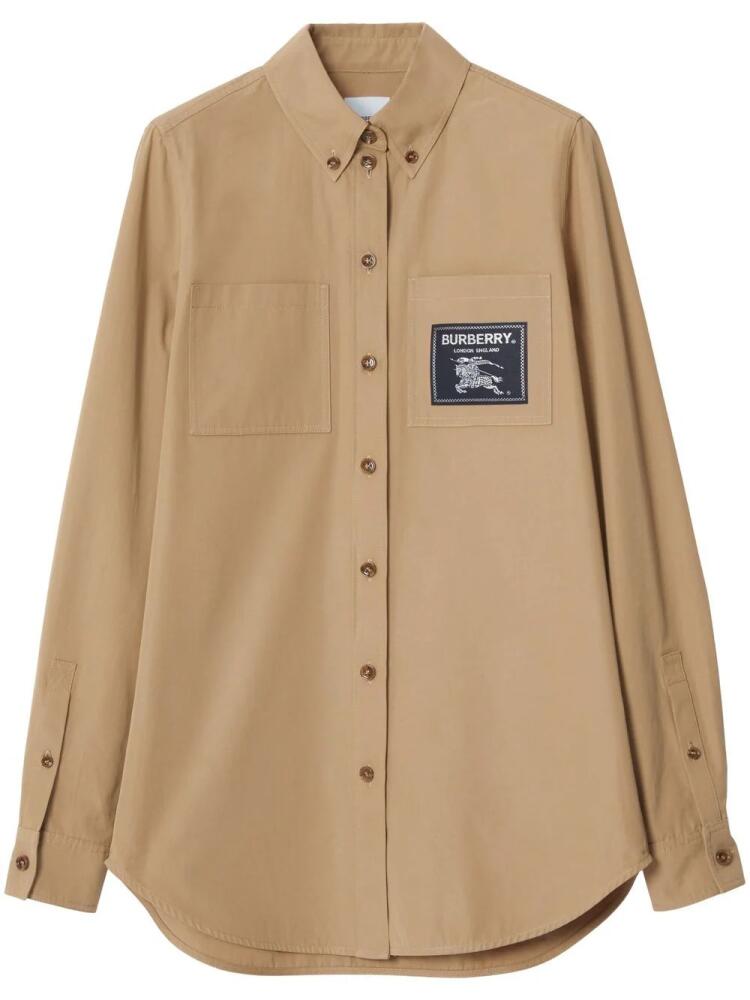 Burberry logo patch cotton shirt - Neutrals Cover