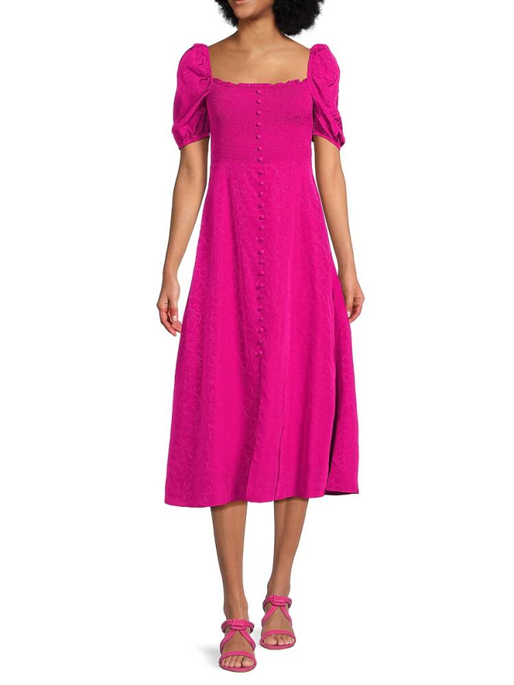 ba & sh Women's Sasha Floral Smocked Midi Dress - Fuchsia Cover