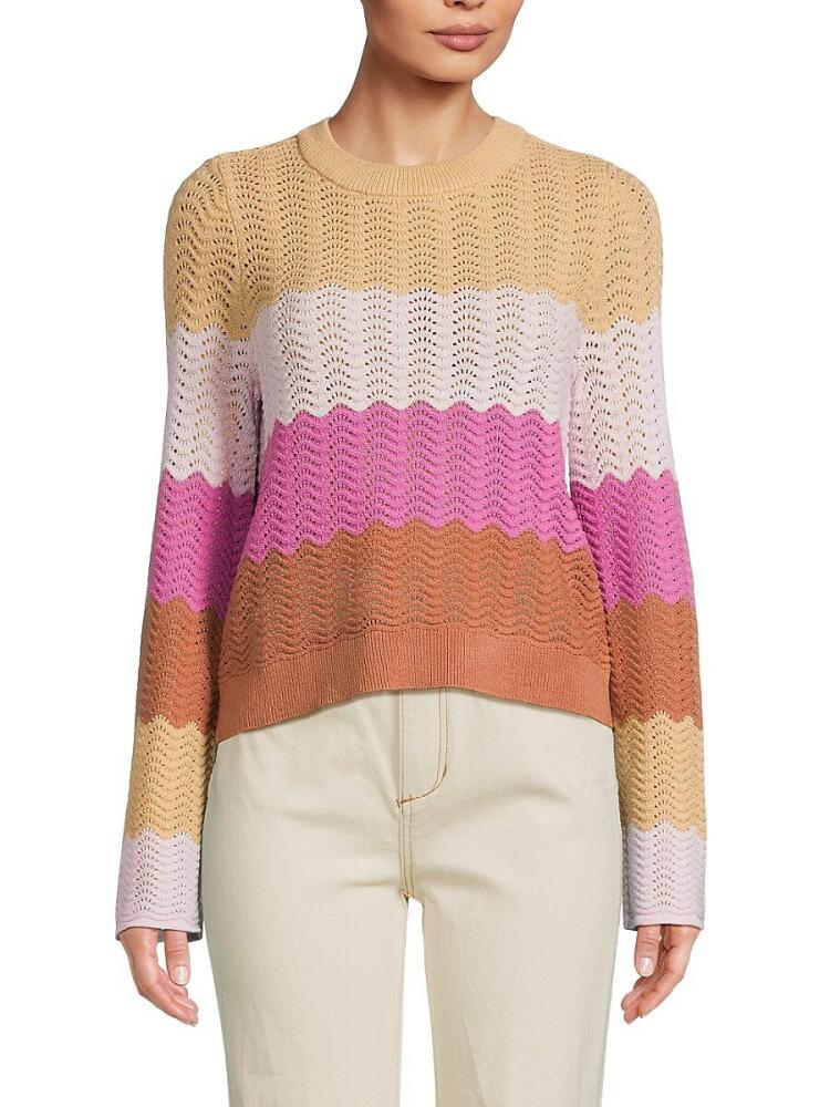 Design 365 Women's Colorblock Pointelle Sweater - Wild Berry Multi Cover