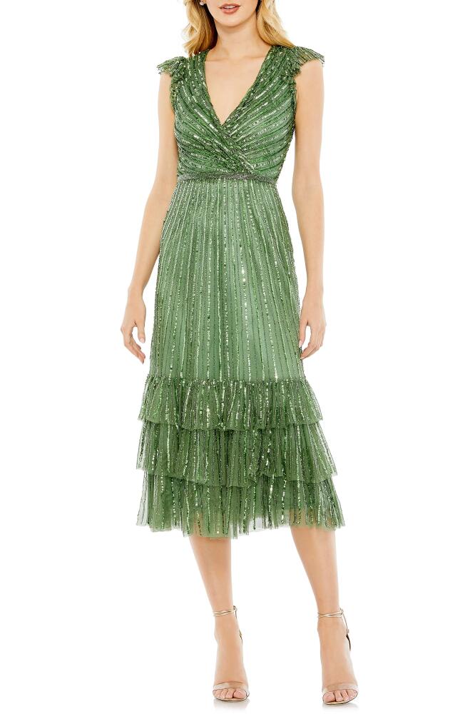 Mac Duggal Sequin Faux Wrap Tulle Cocktail Dress in Sage Cover