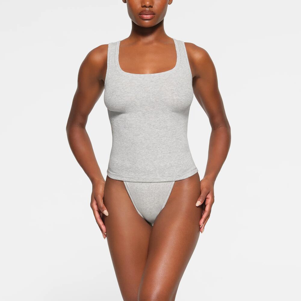 SKIMS Long Tank Top | Grey | XS | Cotton Rib Cover