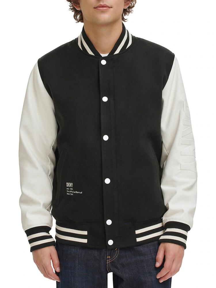 DKNY Men's Regular Fit Varsity Jacket - Black White Cover