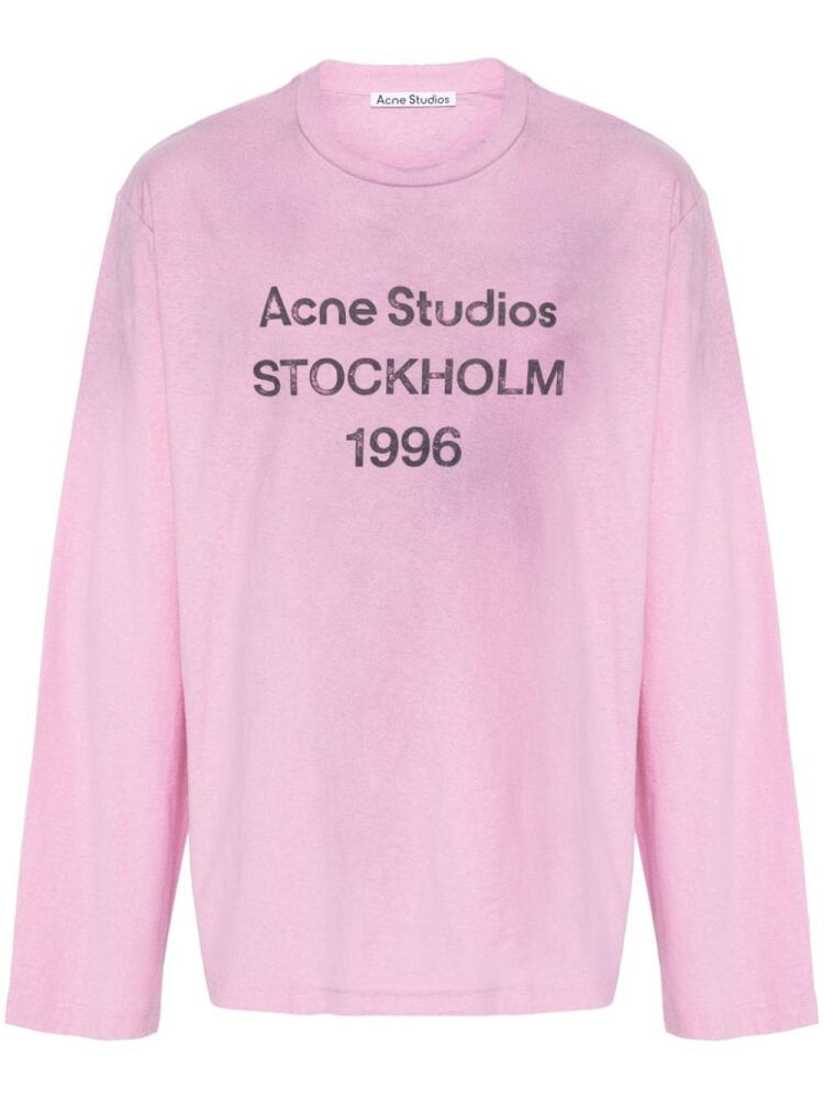 Acne Studios logo-print distressed T-shirt - Purple Cover