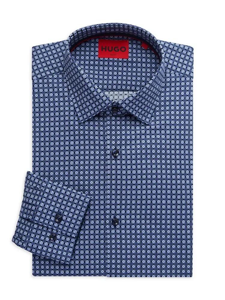 HUGO Men's Koey Slim Fit Pattern Dress Shirt - Navy Cover